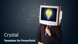  Presentation with glowing light bulb light bulb - Cool new PPT theme with business man with a pc monitor head and idea light bulb glowing in the display backdrop and a navy blue colored foreground