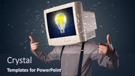  Presentation with glowing light bulb light bulb - Audience pleasing slide set consisting of business man with a pc monitor head and idea light bulb glowing in the display backdrop and a wine colored foreground