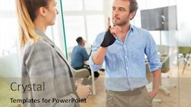  Presentation with finger - Amazing presentation theme having business-man-with-a-raised backdrop and a coral colored foreground