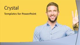  Presentation with blue business - Slide set featuring business man with blue eye background and a yellow colored foreground