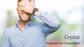  Presentation with blue business - Colorful presentation enhanced with business man with blue eyes backdrop and a light blue colored foreground