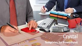  Presentation with business calculator - PPT layouts consisting of hands of accountant business man with calculator accounting background and a coral colored foreground