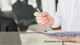  Presentation with checks - Colorful PPT theme enhanced with business-man-with-clipboard-checks backdrop and a mint green colored foreground