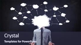  Presentation with network - PPT theme having business man with cloud network background and a tawny brown colored foreground