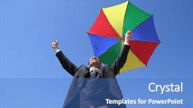  Presentation with coloured - Colorful theme enhanced with business man with coloured umbrella backdrop and a teal colored foreground