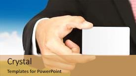  Presentation with business card - Presentation theme having business man with empty card background and a yellow colored foreground