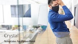  Presentation with face mask - Presentation design featuring business-man-with-face-mask background and a lemonade colored foreground