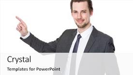  Presentation with 3d man business leader - PPT theme having business man with finger point background and a white colored foreground