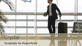  Presentation with airport terminal - Slide deck having business-man-with-luggage background and a coral colored foreground