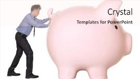  Presentation with pink business - Colorful slide deck enhanced with business man with pink piggy bank on the white background backdrop and a pink colored foreground