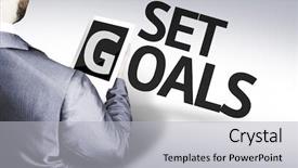  Presentation with set goals - Colorful PPT theme enhanced with business man with the text backdrop and a light gray colored foreground
