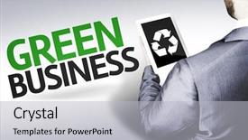  Presentation with green - Colorful presentation design enhanced with business man with the text backdrop and a light gray colored foreground