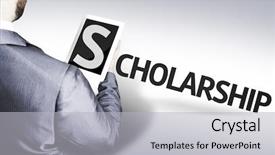  Presentation with scholarship - Presentation enhanced with business man with the text scholarship in a concept image background and a light gray colored foreground