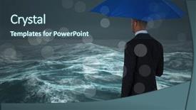  Presentation with stormy sea - Cool new PPT theme with business man with umbrella backdrop and a ocean colored foreground