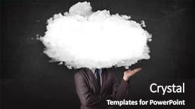  Presentation with red white blue business - Theme with business man with white cloud background and a dark gray colored foreground