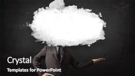  Presentation with business intelligence white robotic arm - Amazing PPT layouts having business man with white cloud backdrop and a dark gray colored foreground