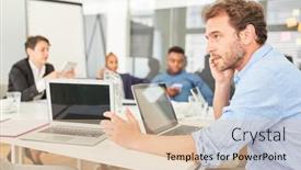  Presentation with phone meeting - Presentation enhanced with business-man-working-on-laptop background and a lemonade colored foreground