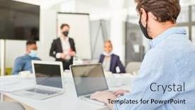  Presentation with business research - Presentation theme with business-man-working-or-doing background and a light blue colored foreground