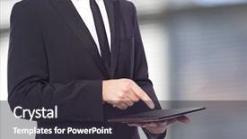  Presentation with digital - Colorful presentation theme enhanced with business man working with a digital tablet at the office backdrop and a dark gray colored foreground