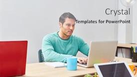  Presentation with coworking - Amazing presentation design having business-man-works backdrop and a light gray colored foreground