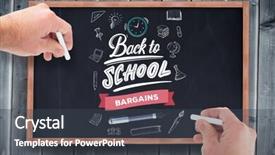  Presentation with chalk board - Cool new PPT theme with business man writing with chalk against blackboard with copy space on wooden board backdrop and a dark gray colored foreground