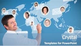  Presentation with chalk - Colorful presentation design enhanced with business man writing with chalk backdrop and a teal colored foreground