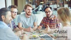  Presentation with managers - Cool new PPT layouts with business management - group of confident managers listening backdrop and a mint green colored foreground