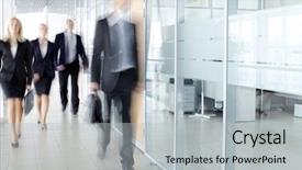  Presentation with walking - Beautiful PPT theme featuring business management - several businesspeople walking backdrop and a light gray colored foreground