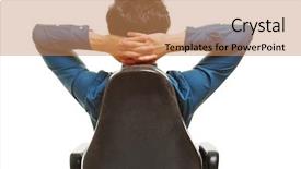  Presentation with office chair - PPT layouts having business manager sitting in office chair with his hands behind his head background and a coral colored foreground