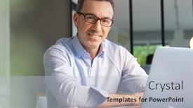  Presentation with laptop - Audience pleasing slide deck consisting of business-manager-working-in-office backdrop and a light blue colored foreground