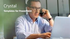  Presentation with office - Amazing PPT theme having business-manager-working-in-office backdrop and a gray colored foreground