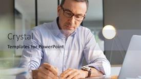  Presentation with working - PPT theme consisting of business-manager-working-in-office background and a light blue colored foreground