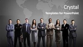  Presentation with earth - Audience pleasing PPT layouts consisting of business maps - businessmen standing in front backdrop and a gray colored foreground