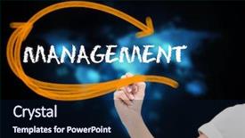  Presentation with management - PPT theme featuring business maps - businesswoman writing the word management background and a  colored foreground
