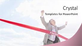  Presentation with finish line - Beautiful presentation theme featuring business marathon - cheerful businessman crossing red finish backdrop and a white colored foreground