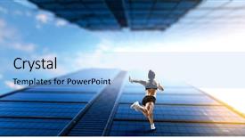  Presentation with marathon running race - Colorful PPT theme enhanced with business marathon - sportswoman running race mixed media backdrop and a light blue colored foreground