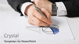  Presentation with planning - Beautiful theme featuring business marketing planning and people concept - close up of male hand with pen drawing graph on white paper backdrop and a white colored foreground