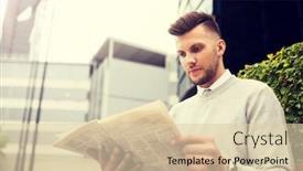  Presentation with mass media - Presentation design enhanced with business-mass-media-and-people background and a lemonade colored foreground