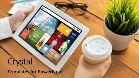  Presentation with mass media business technology internet - Slide deck featuring business mass media technology people background and a coral colored foreground