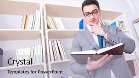  Presentation with kids reading book - Presentation theme featuring business mba - businessman student reading a book background and a light blue colored foreground