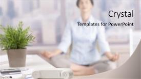  Presentation with skyscraper - Colorful PPT theme enhanced with meditation room - landline phone put aside backdrop and a  colored foreground