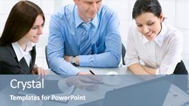  Presentation with meeting - Slide set having business meeting - happy businesspeople talking background and a seafoam green colored foreground