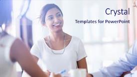  Presentation with team discussion - Beautiful slide deck featuring business meeting - team having a discussion backdrop and a sky blue colored foreground