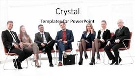  Presentation with speaker - Colorful presentation enhanced with business meeting answering a question backdrop and a  colored foreground