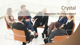  Presentation with speaker - Audience pleasing theme consisting of business meeting answering a question backdrop and a  colored foreground