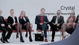  Presentation with answers business - Colorful slide set enhanced with business meeting answering a question backdrop and a  colored foreground