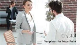  Presentation with women meeting - PPT layouts featuring business meeting business women with a business partner background and a light gray colored foreground