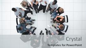  Presentation with meeting - Cool new slide set with business-meeting-concept-with-people backdrop and a light gray colored foreground