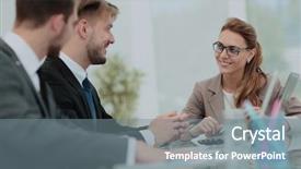  Presentation with business farewell - Audience pleasing presentation theme consisting of business meeting focus on beautifull backdrop and a  colored foreground