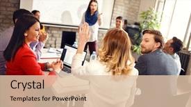  Presentation with work life balance scales business - Slide set with business meeting gives word background and a lemonade colored foreground